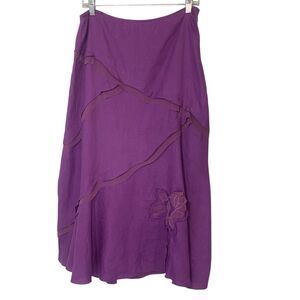 Richard Malcolm Linen Applique Skirt Midi Purple Womens Size 8
